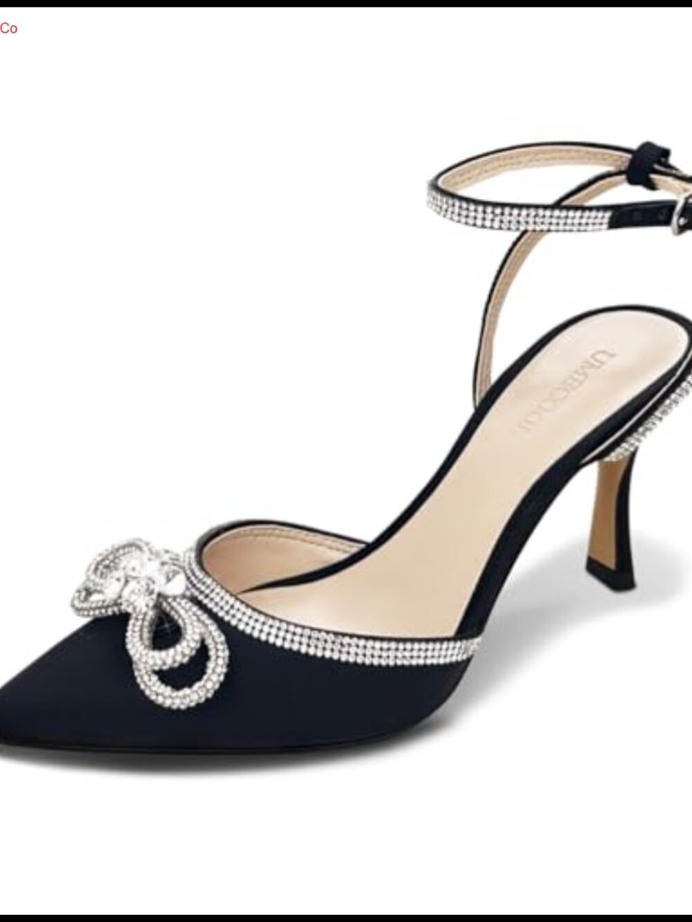 Rhinestone Bow Slingback Kitten Heels Pointed Toe Ankle Strap Formal Pumps